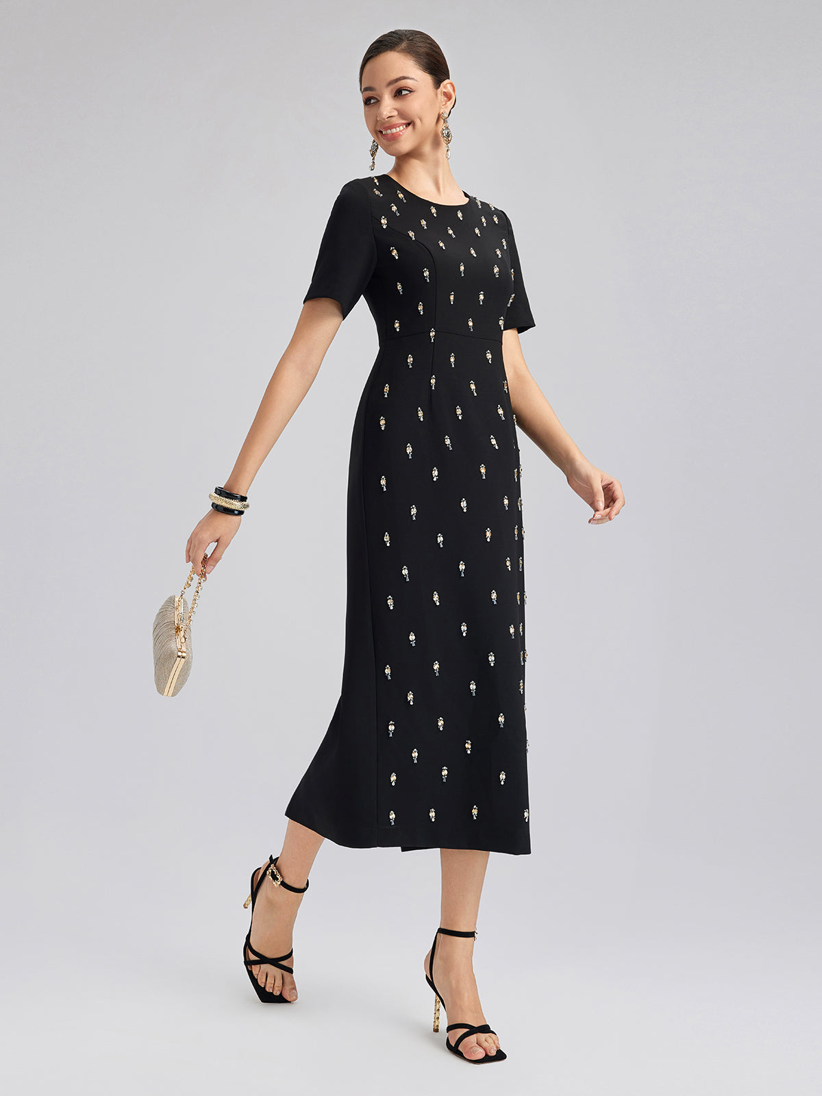 Hand-Beaded Crew-Neck Dress