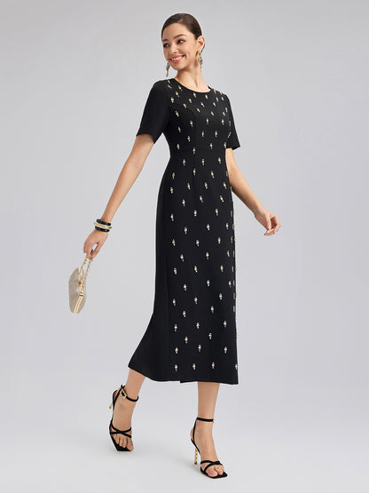 Hand-Beaded Crew-Neck Dress