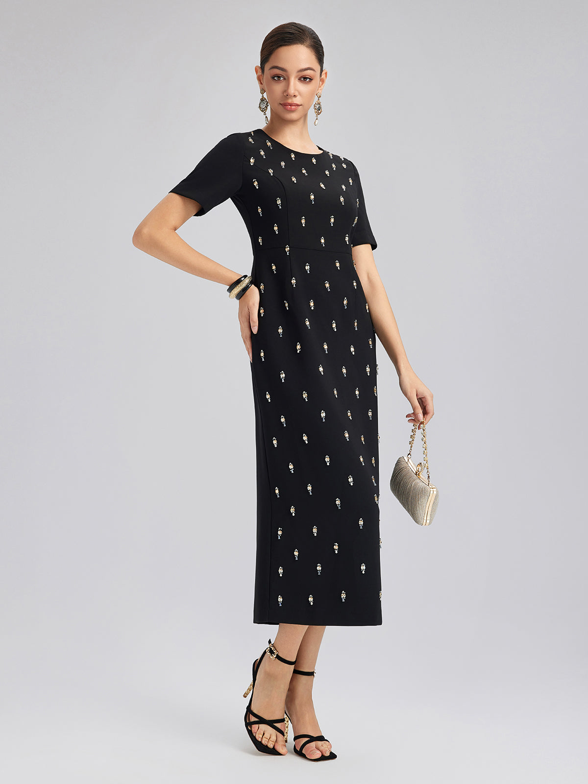 Hand-Beaded Crew-Neck Dress