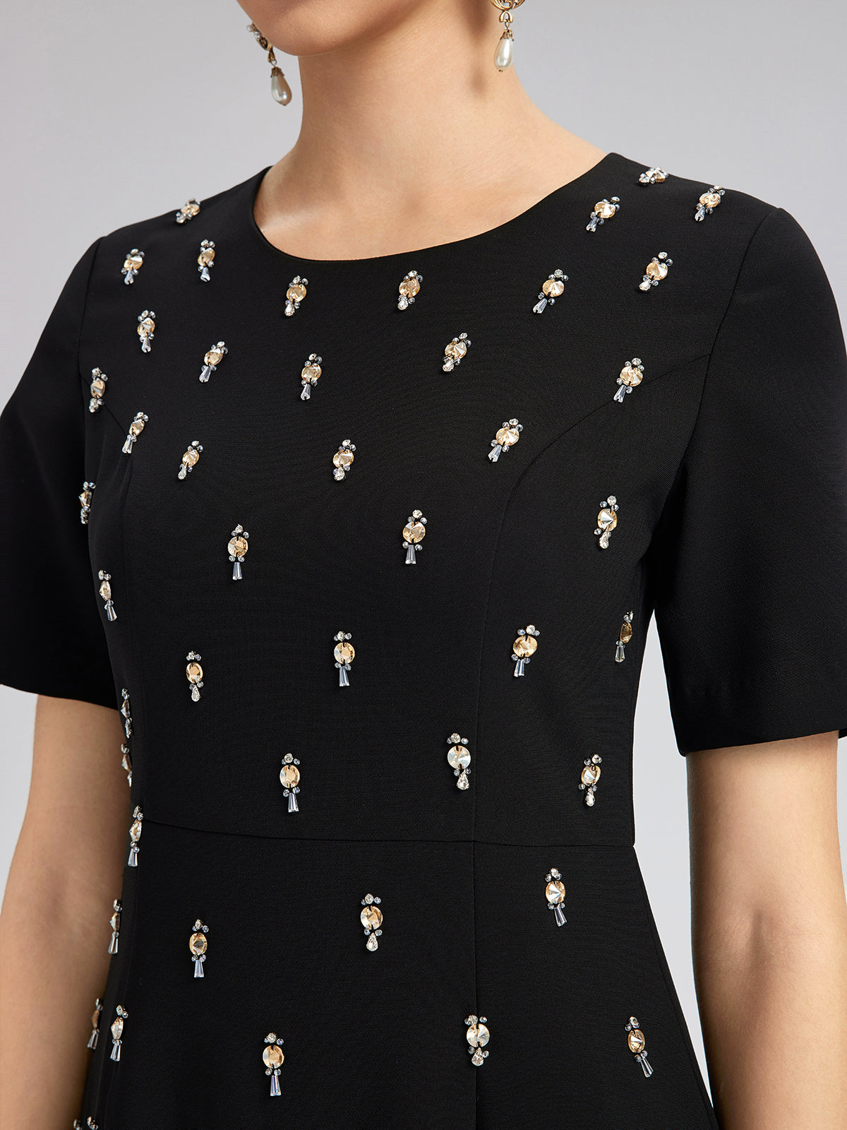 Hand-Beaded Crew-Neck Dress