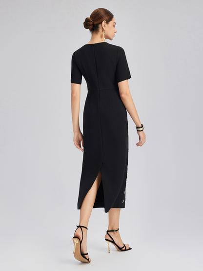 Hand-Beaded Crew-Neck Dress