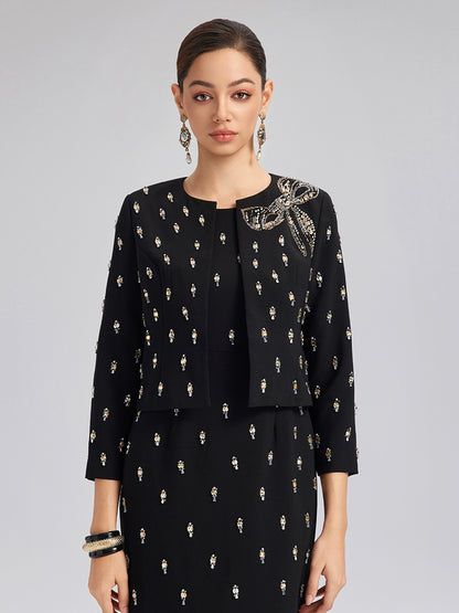 Hand-Beaded Bow Detail Jacket