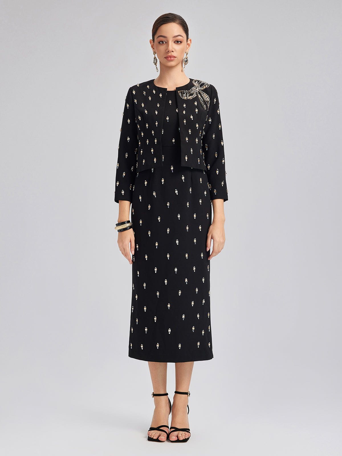 Hand-Beaded Bow Detail Jacket