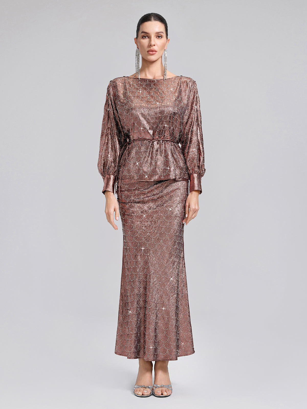 Rhinestone Side Slit Fishtail Skirt