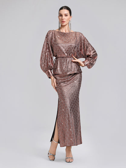 Rhinestone Side Slit Fishtail Skirt