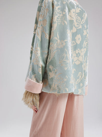 Neo Chinese Style Velvet Floral Jacket（Includes Necklace）