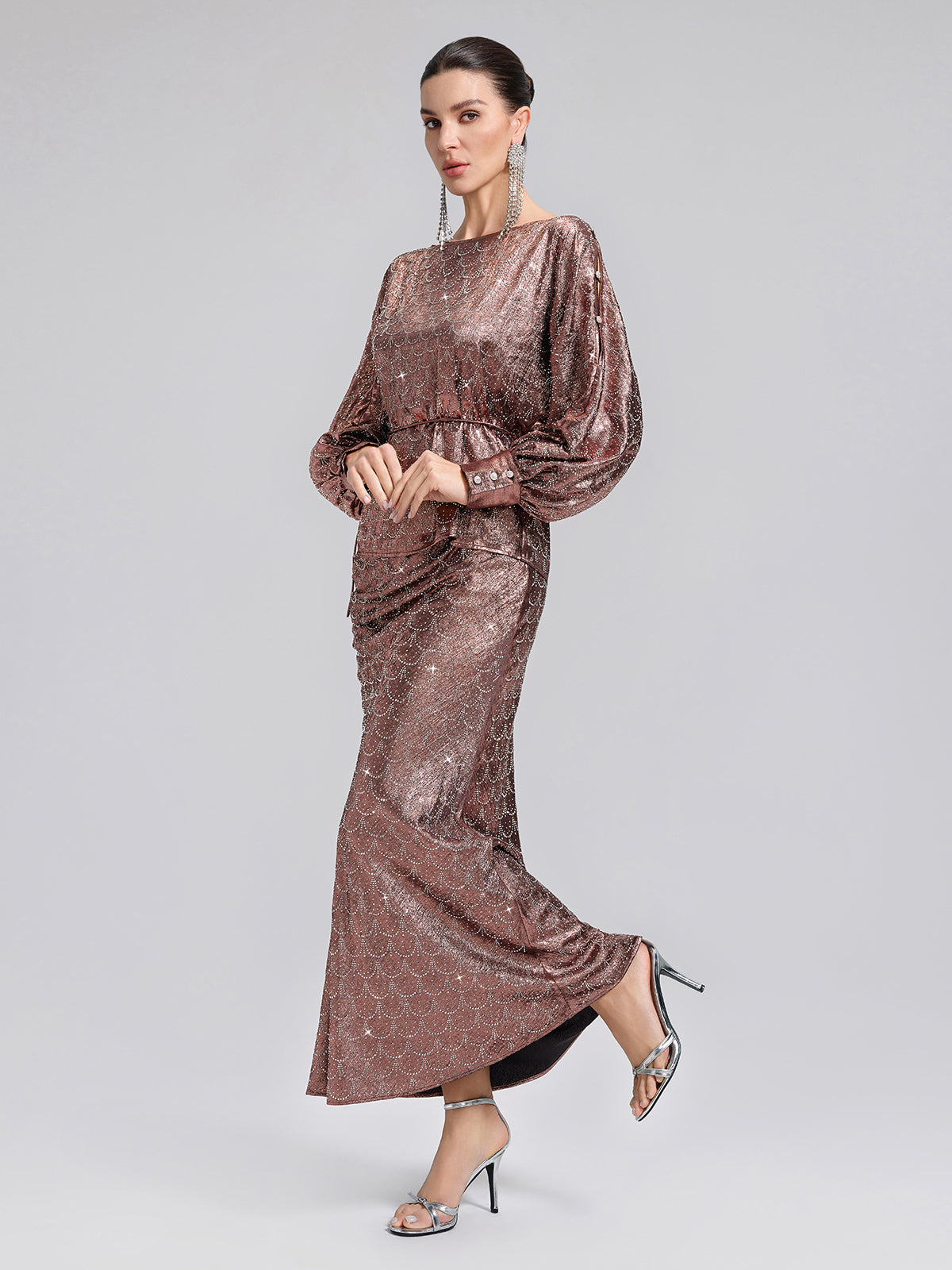 Rhinestone Side Slit Fishtail Skirt