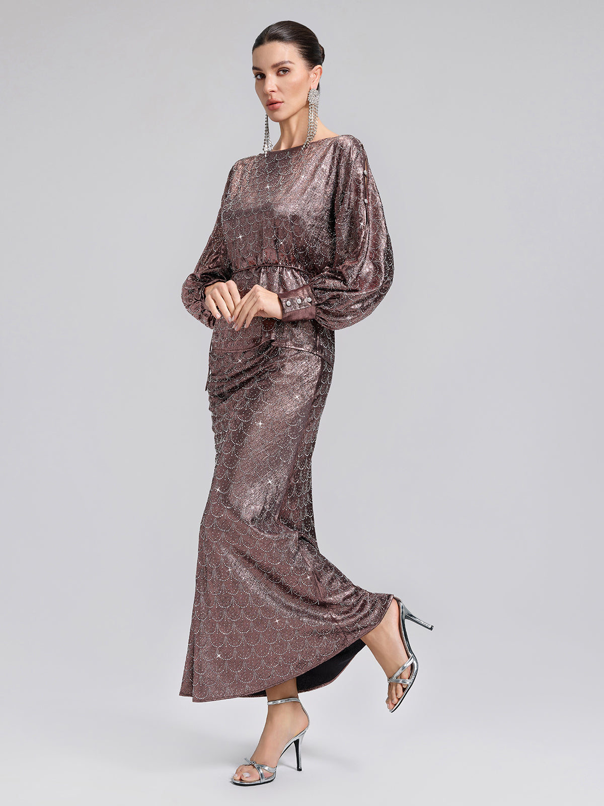 Rhinestone Side Slit Fishtail Skirt