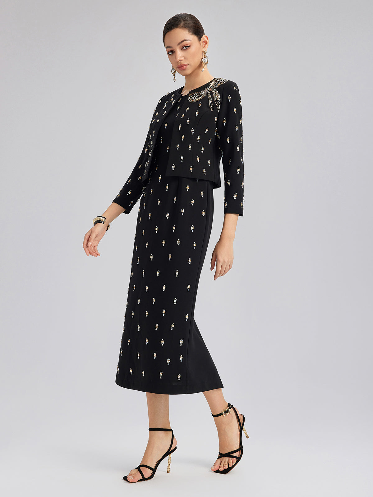 Hand-Beaded Bow Detail Jacket