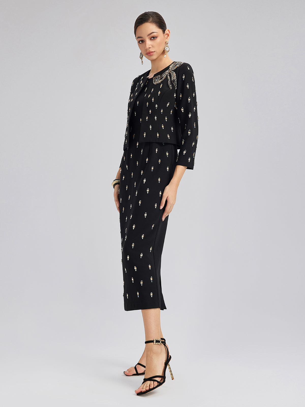 Hand-Beaded Bow Detail Jacket