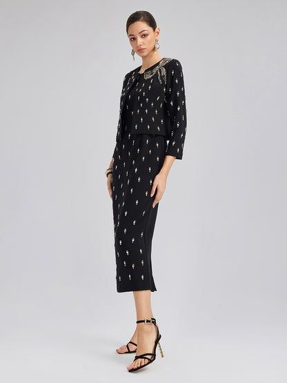 Hand-Beaded Bow Detail Jacket