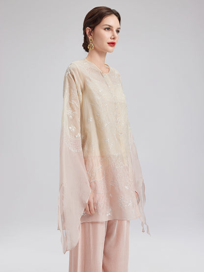 Gradient Embroidered Organza Top