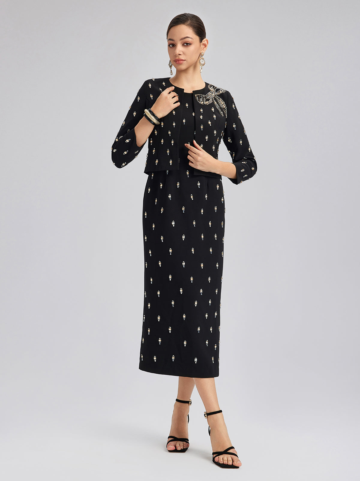 Hand-Beaded Crew-Neck Dress