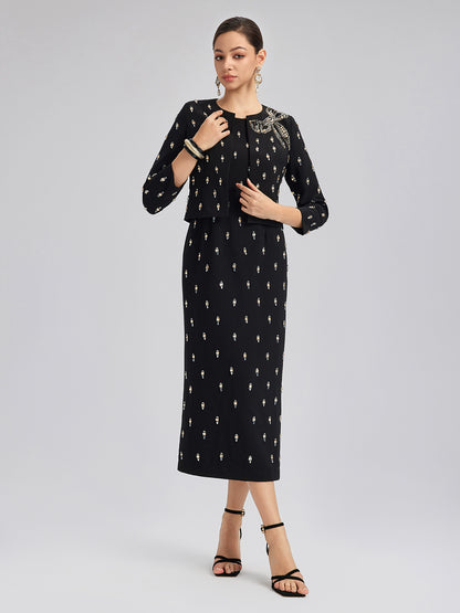 Hand-Beaded Crew-Neck Dress