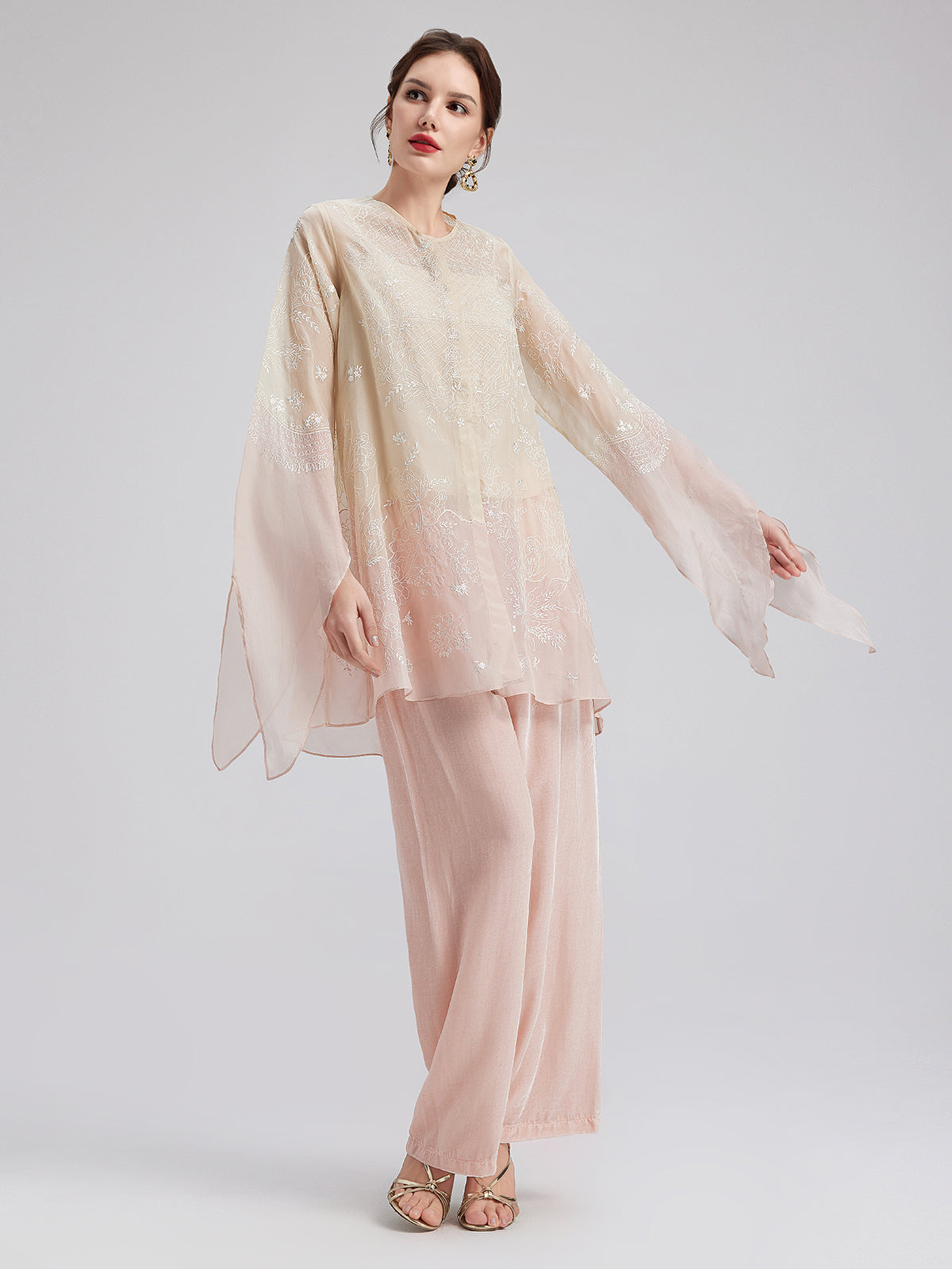 Gradient Embroidered Organza Top