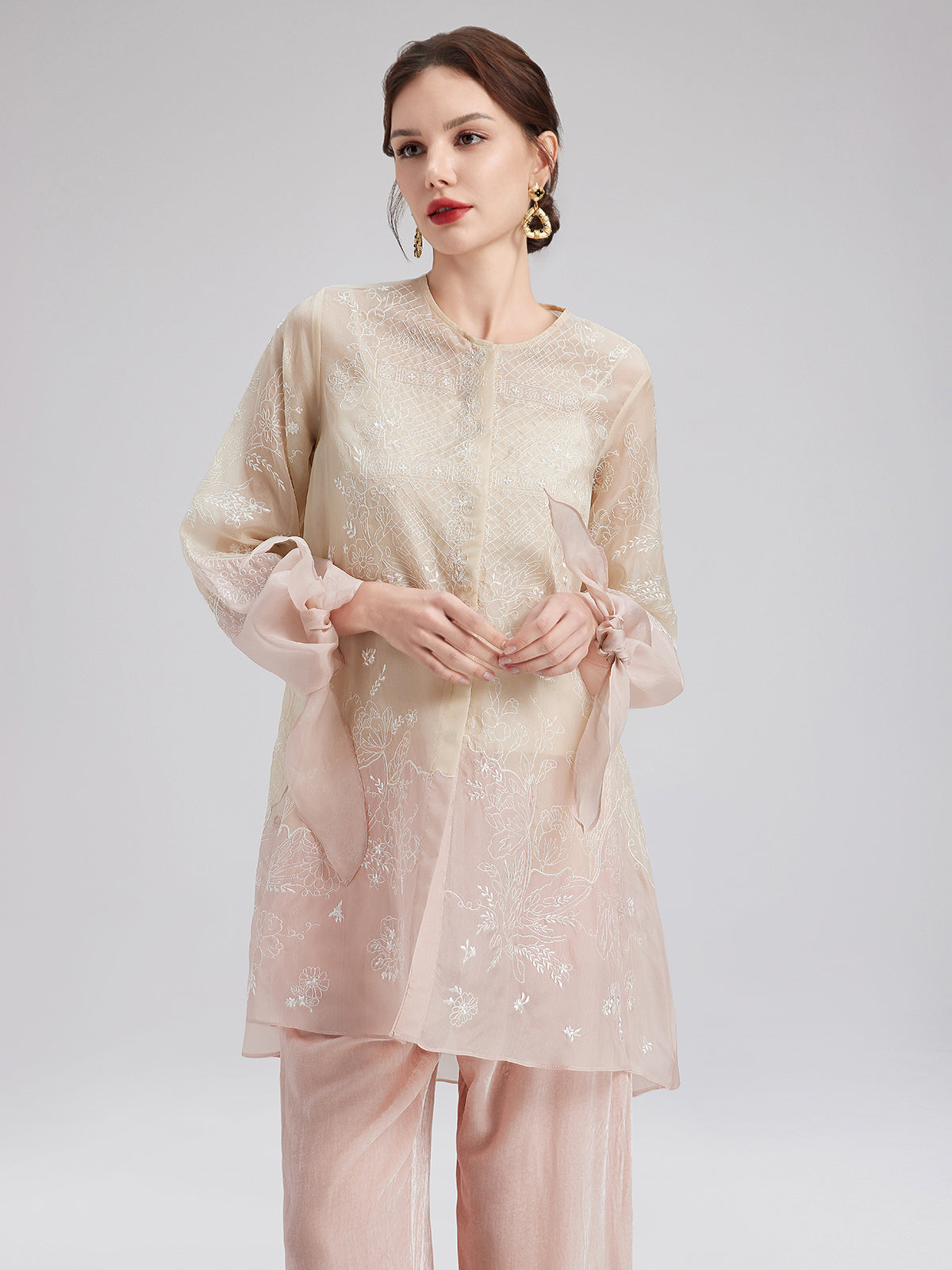 Gradient Embroidered Organza Top