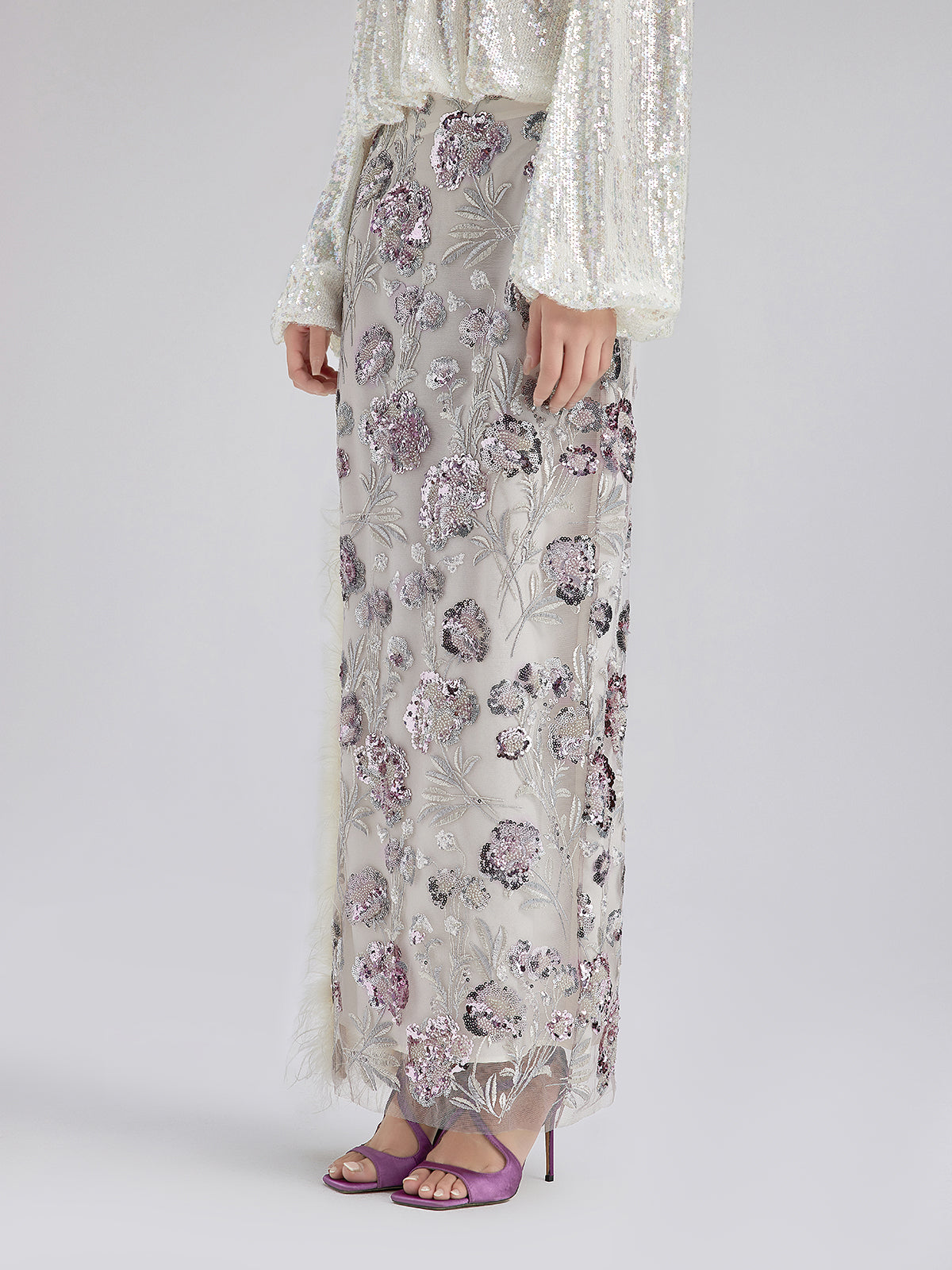 Final Sale | Sequin Feathered Neo Chinese Style Skirt