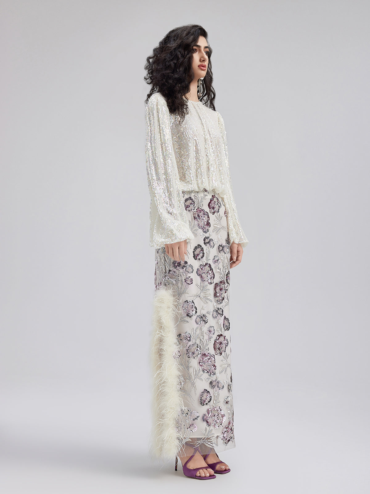 Final Sale | Sequin Feathered Neo Chinese Style Skirt