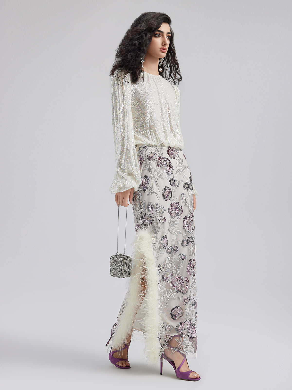 Final Sale | Sequin Feathered Neo Chinese Style Skirt