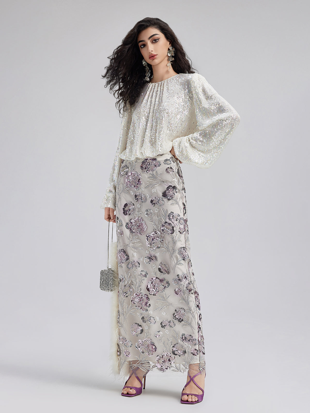 Final Sale | Sequin Feathered Neo Chinese Style Skirt