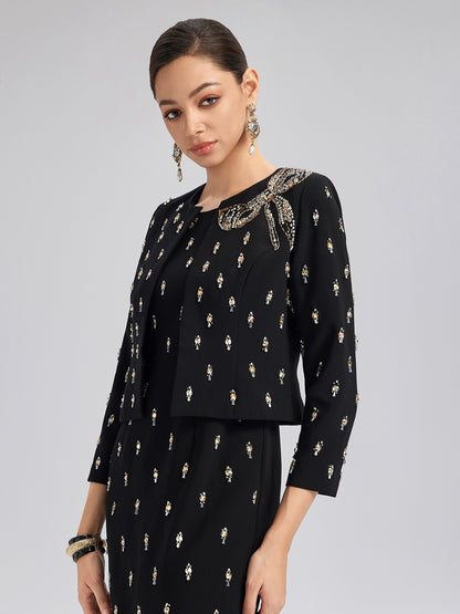 Hand-Beaded Bow Detail Jacket