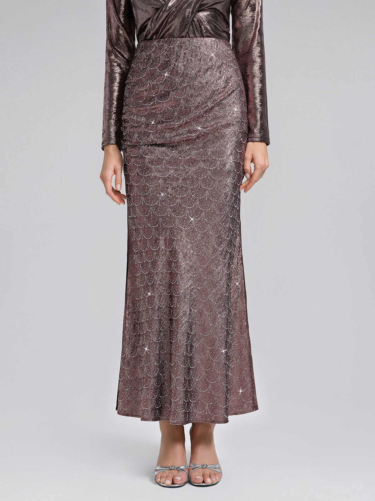 Rhinestone Side Slit Fishtail Skirt