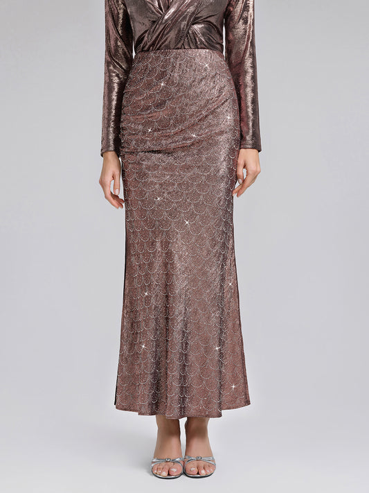 Rhinestone Side Slit Fishtail Skirt