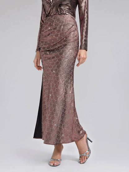 Rhinestone Side Slit Fishtail Skirt