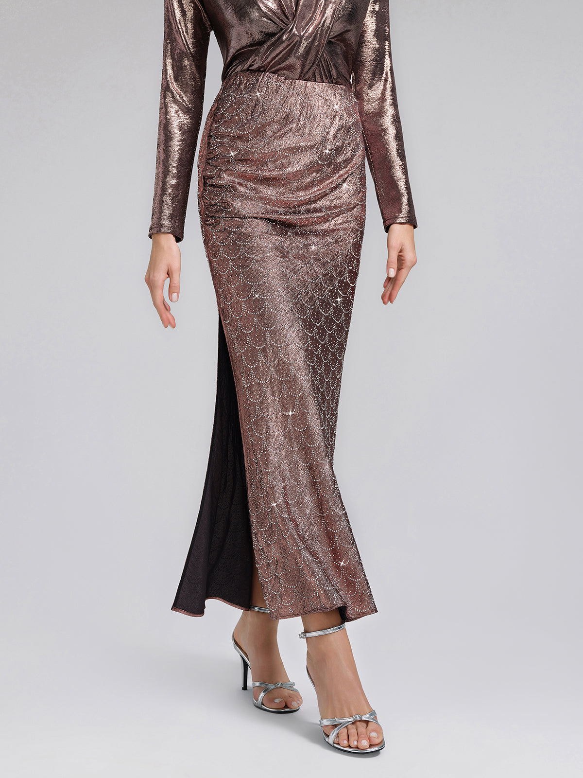 Rhinestone Side Slit Fishtail Skirt