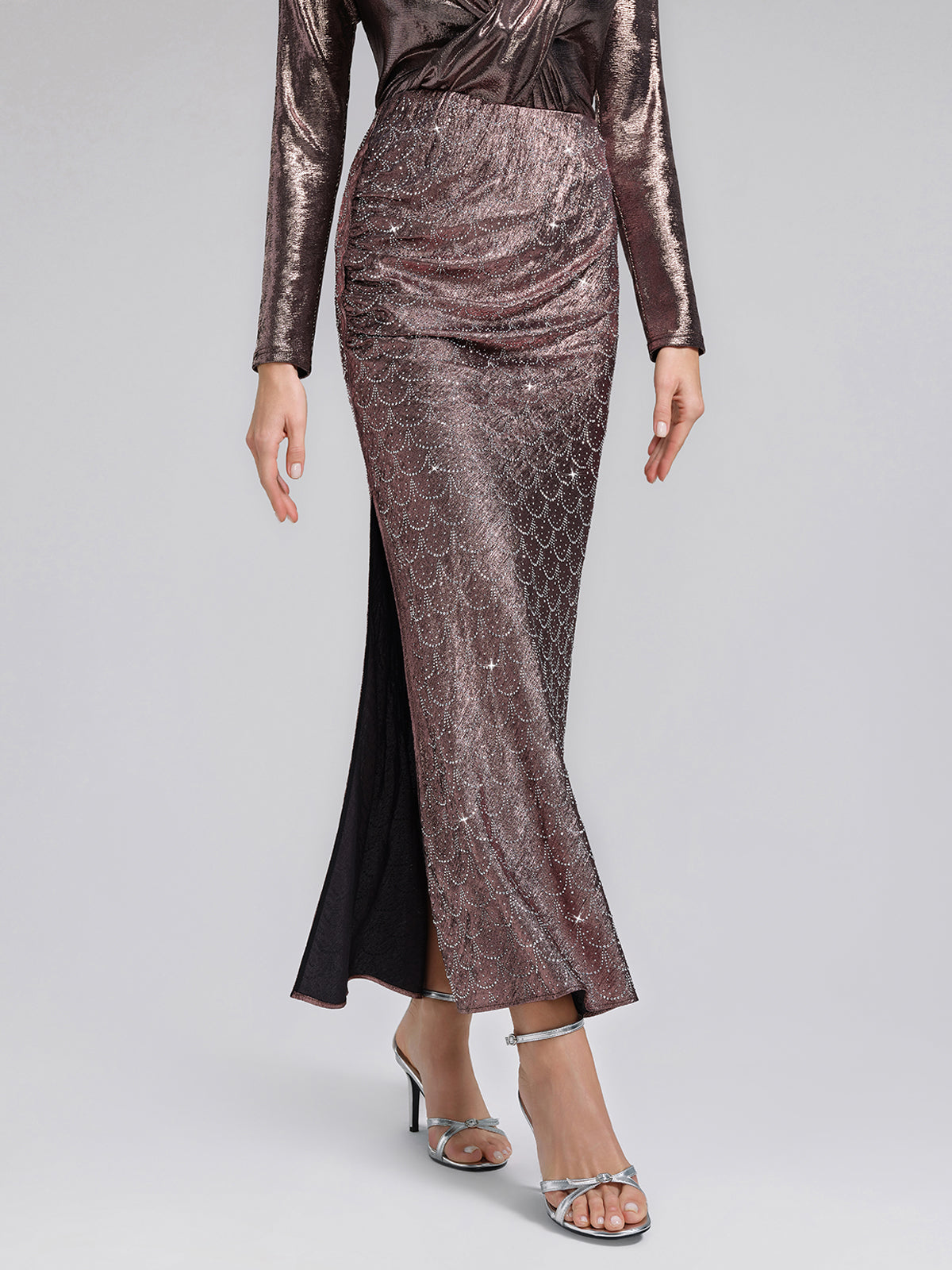 Rhinestone Side Slit Fishtail Skirt