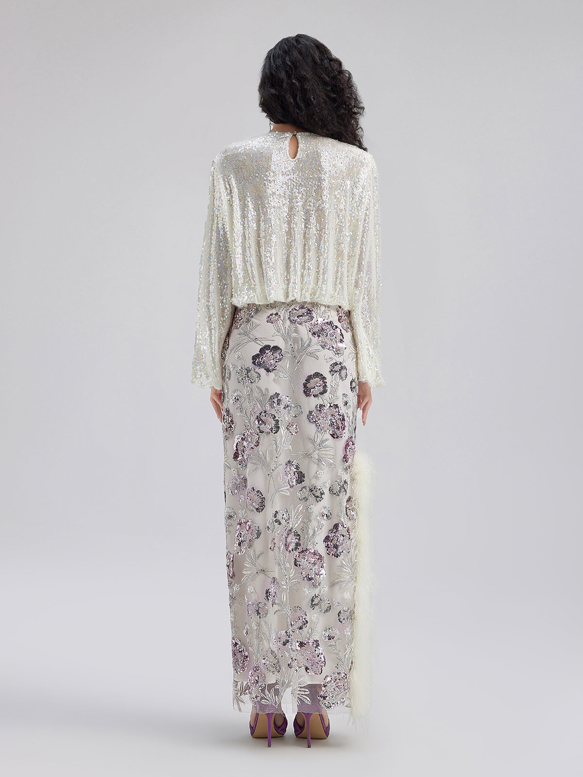 Final Sale | Sequin Feathered Neo Chinese Style Skirt