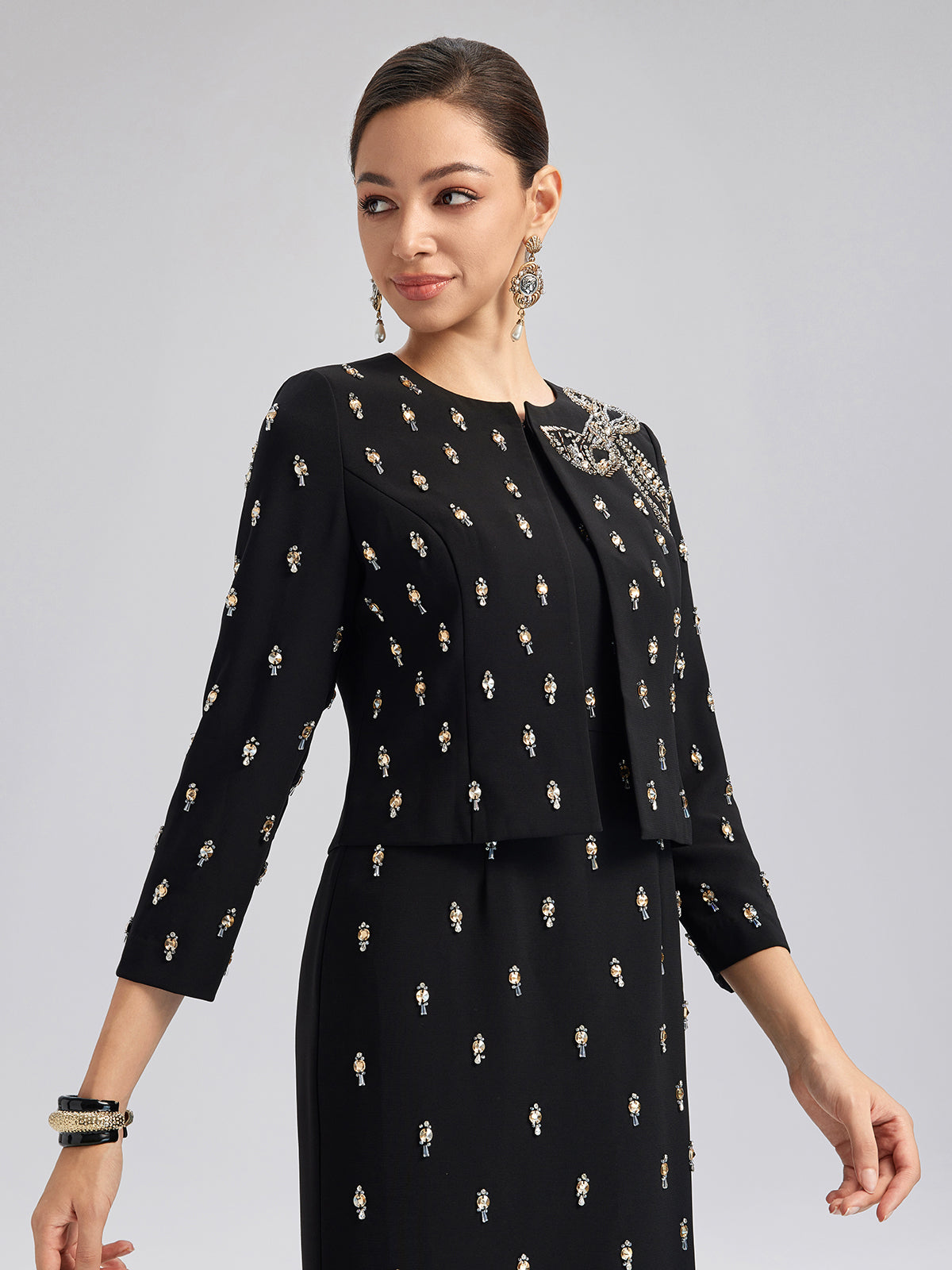 Hand-Beaded Bow Detail Jacket