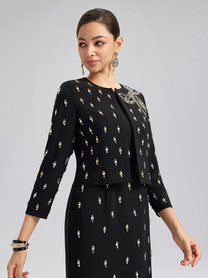 Hand-Beaded Bow Detail Jacket