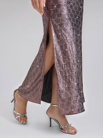 Rhinestone Side Slit Fishtail Skirt
