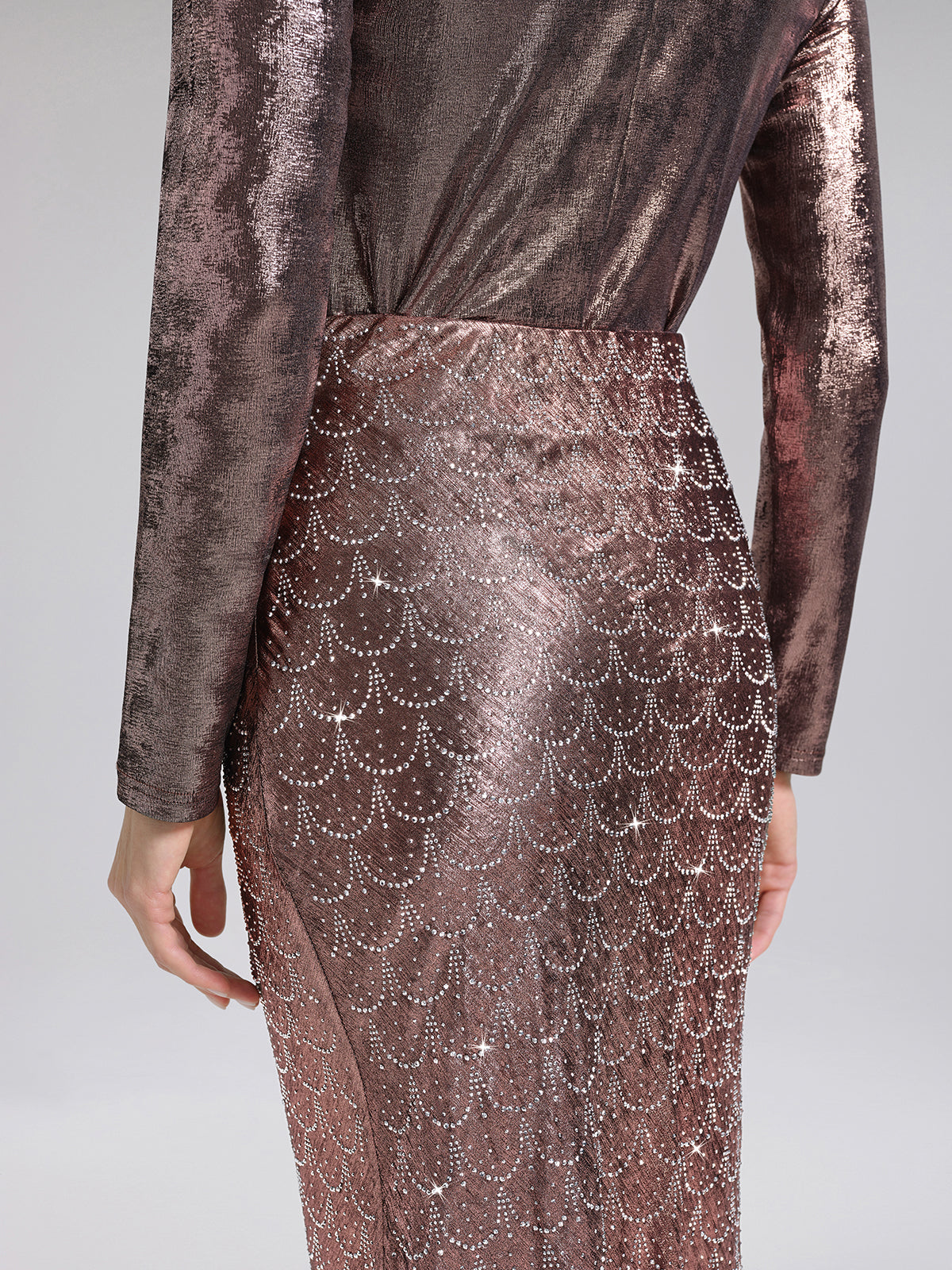 Rhinestone Side Slit Fishtail Skirt