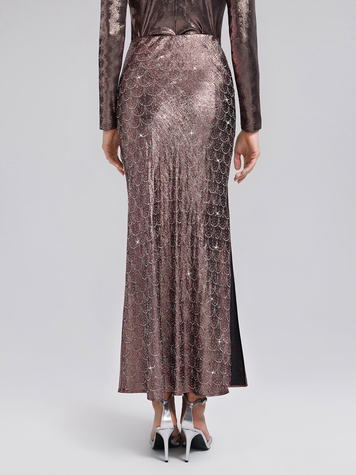 Rhinestone Side Slit Fishtail Skirt