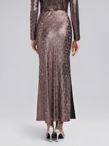 Rhinestone Side Slit Fishtail Skirt