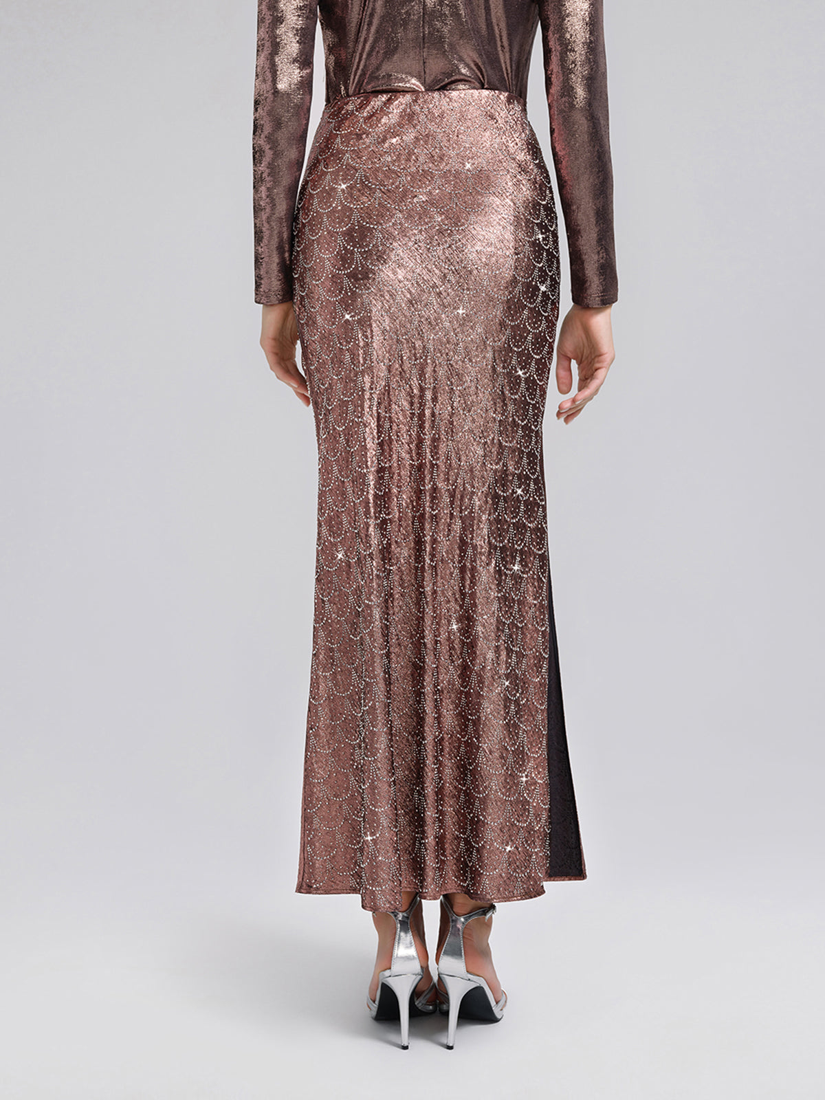 Rhinestone Side Slit Fishtail Skirt