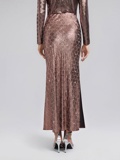 Rhinestone Side Slit Fishtail Skirt