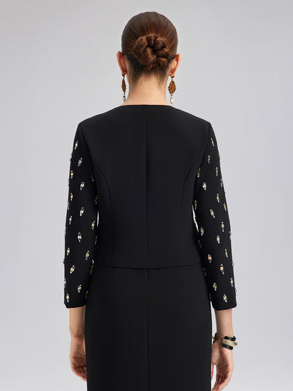 Hand-Beaded Bow Detail Jacket