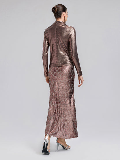 Gold-Foil Deep-V Draped Top
