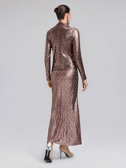 Gold-Foil Deep-V Draped Top