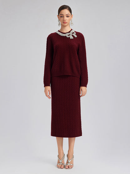 Knit Wool Handcrafted Crystal Bow Set (100% Wool)