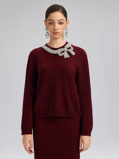 Knit Wool Handcrafted Crystal Bow Set (100% Wool)