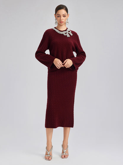 Knit Wool Handcrafted Crystal Bow Set (100% Wool)