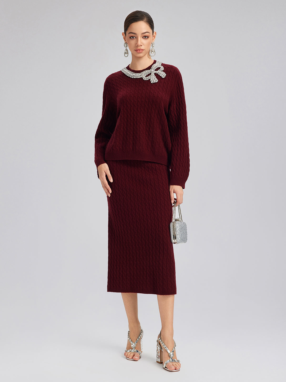 Knit Wool Handcrafted Crystal Bow Set (100% Wool)