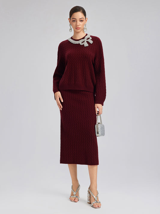 Knit Wool Handcrafted Crystal Bow Set (100% Wool)