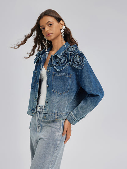 Handcrafted Floral Gradient Denim Jacket