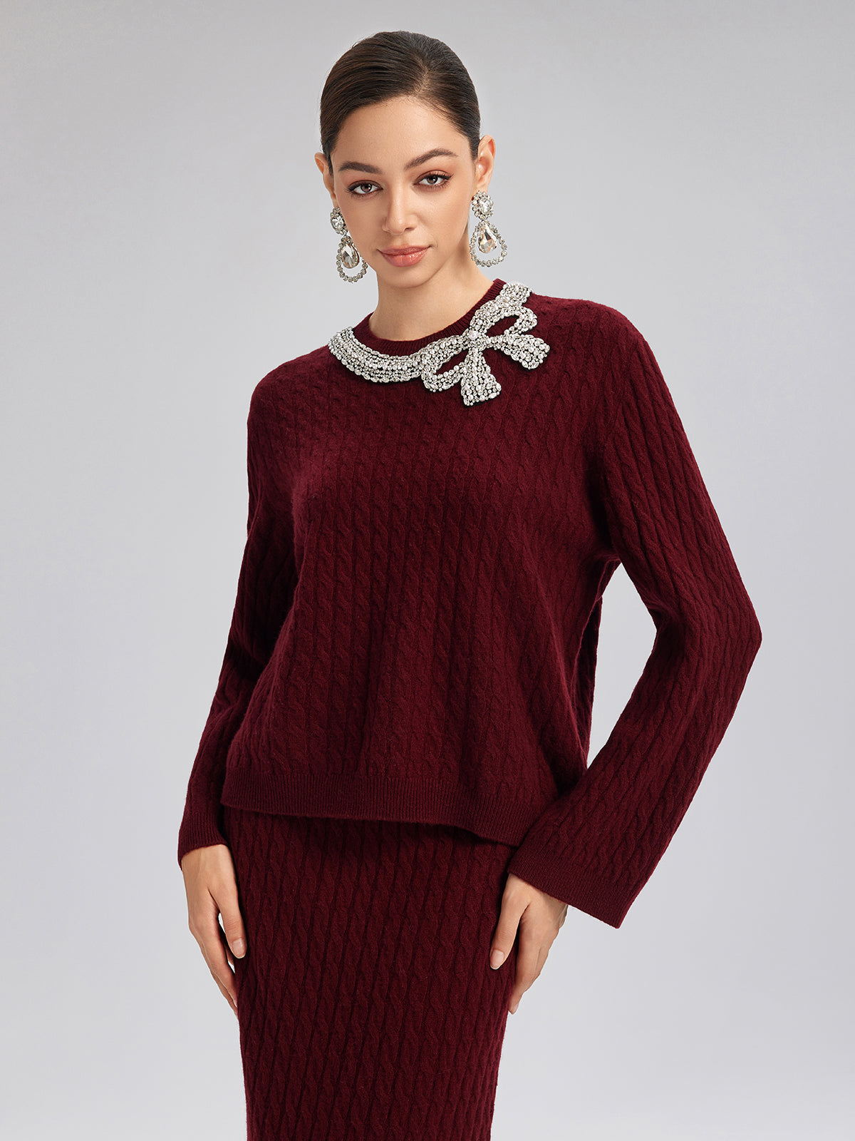 Knit Wool Handcrafted Crystal Bow Set (100% Wool)