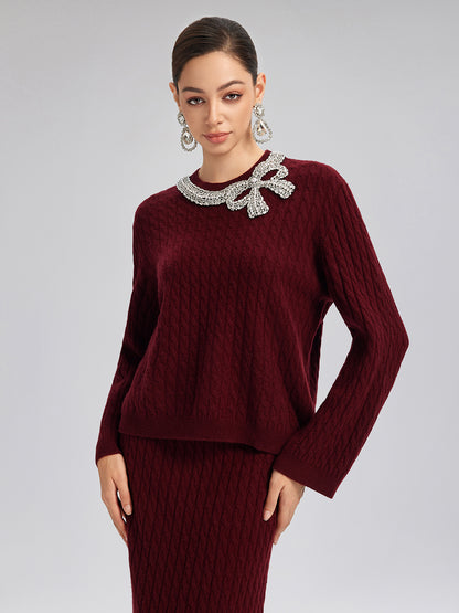 Knit Wool Handcrafted Crystal Bow Set (100% Wool)